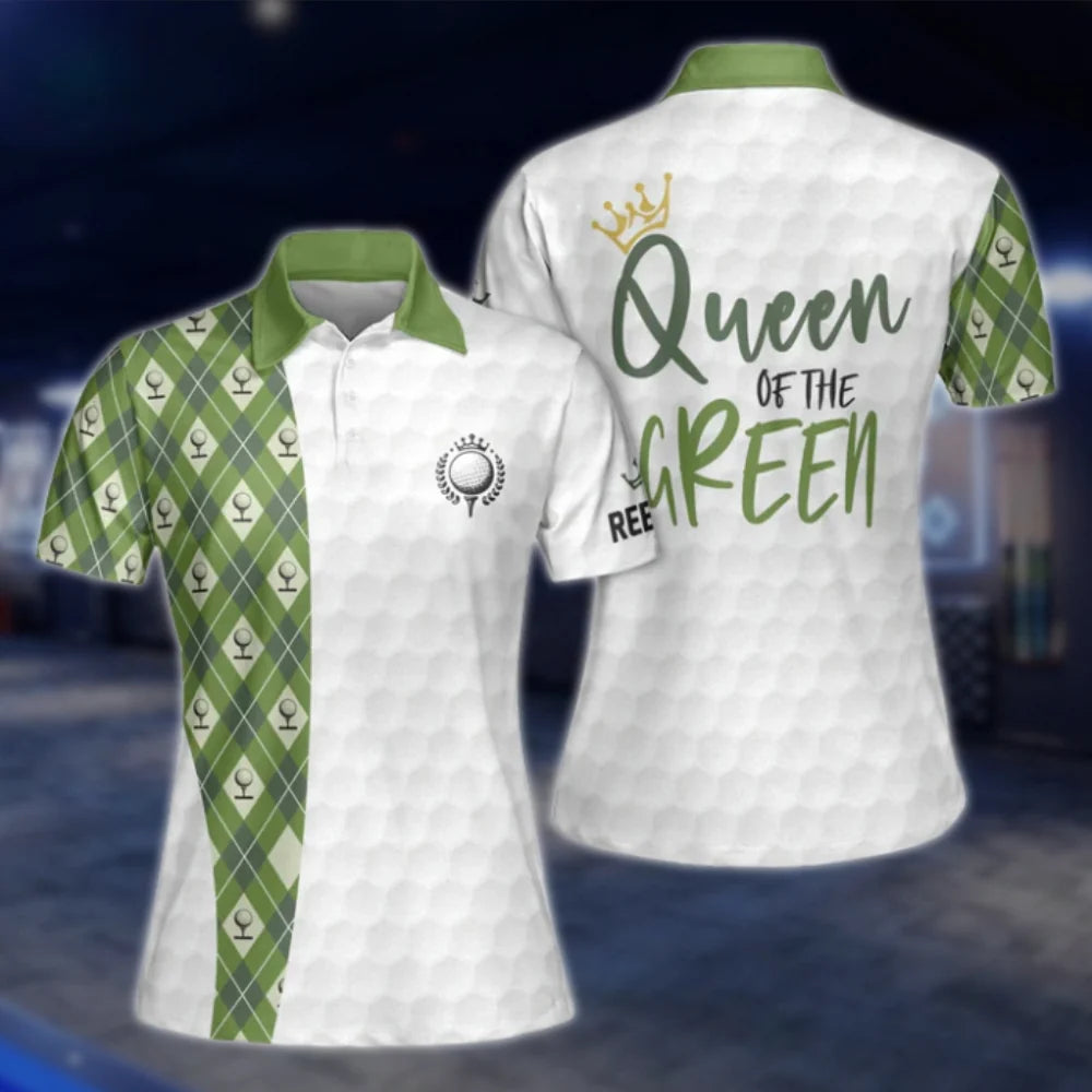 King Queen Of The Green Personalised Matching Golf Shirts For Couple, Custom Funny Matching Golf Shirts GOF0178