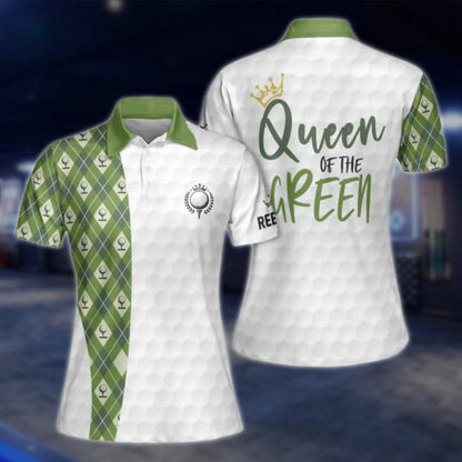 King Queen Of The Green Personalised Matching Golf Shirts For Couple, Custom Funny Matching Golf Shirts GOF0178