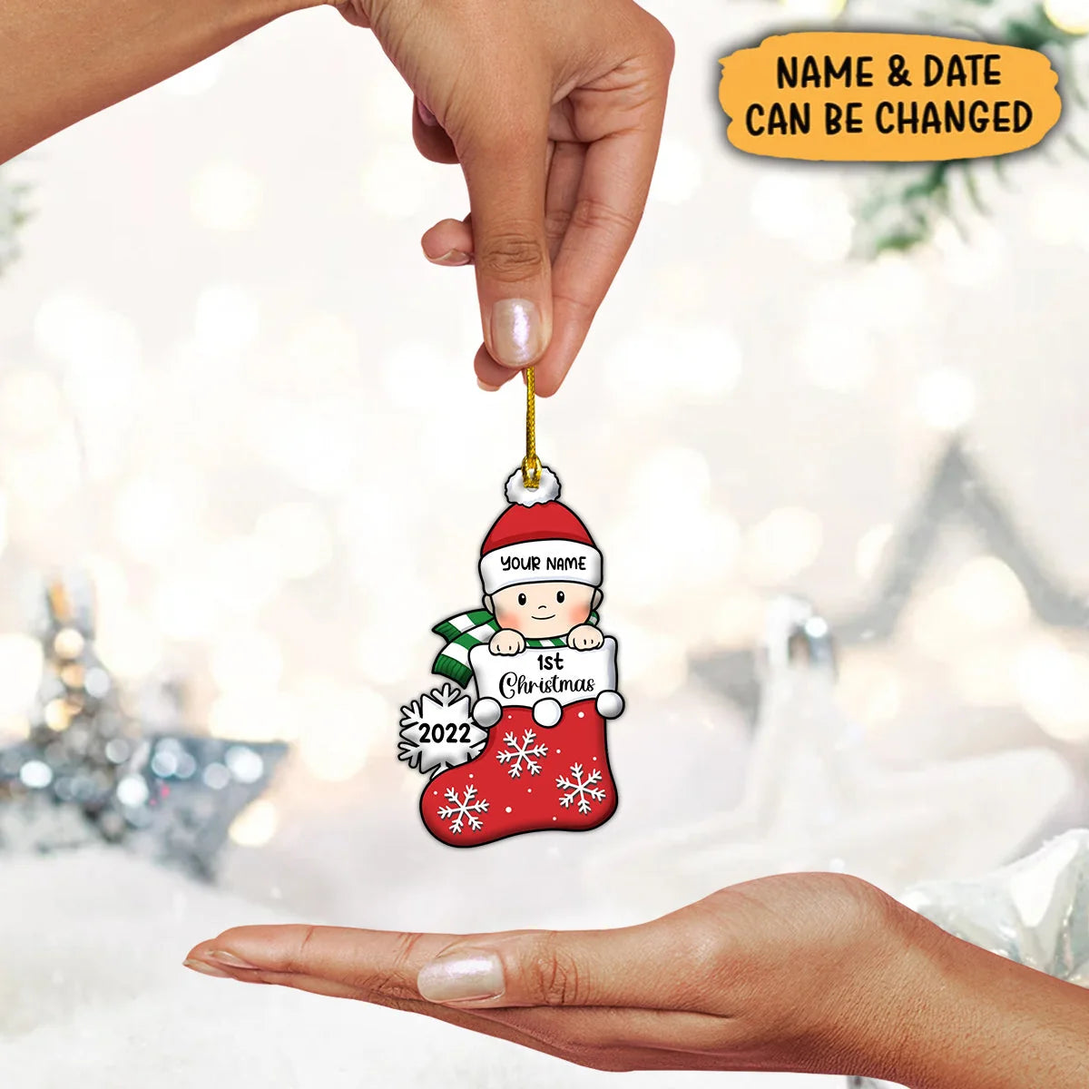 Baby's First Christmas, Stocking Ornament, Christmas Shaped Ornament, Custom Gift for Baby Red ORN0084