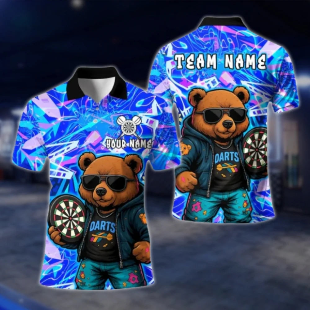 Custom Funny Bear Darts Men Polo Shirt, Custom Team Bear Darts Shirt Purple DAT0389