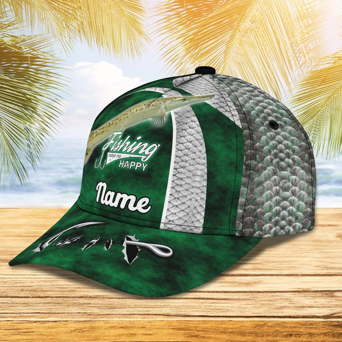 Gar Fishing (Green) - Personalize Name Cap  - Loop - Ntp-199 FISH0247