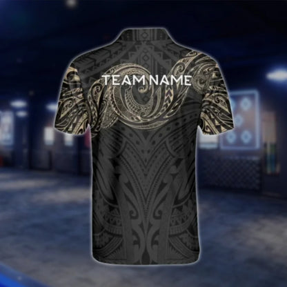 Personalized Tribal Beige Black Dart Mens Polo Shirt, Custom Tribal Darts Team Shirts DAT0371