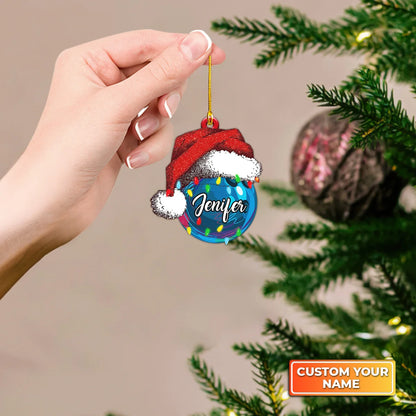 Bowling Ball Santa Hat Custom Name Christmas Ornament, Chritmas Gift for Bowling Lover ORN0093