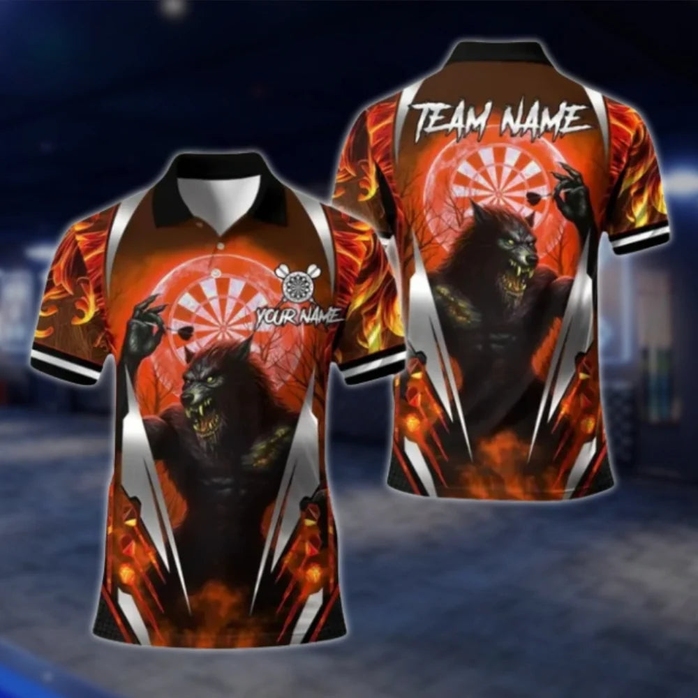 Custom Mens Werewolf Dart Polo Shirt, Custom Wolf Darts Team Shirts DAT0366
