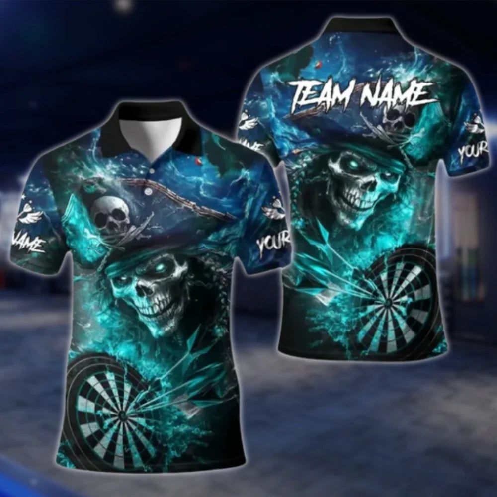 Custom Pirate Skull Fire Dart Polo Shirt For Mens, Custom Skull Dart Team Shirts DAT0426