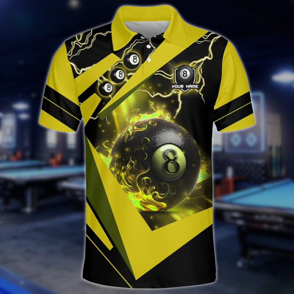 Custom 8 Ball Billiard Polo Team Shirt For Men, Custom Black And Blue Billiard Shirts BLD0024