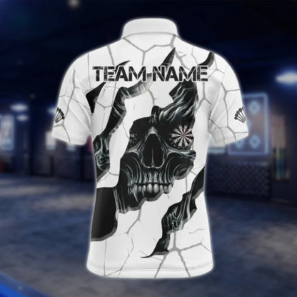 Custom Skull White Black Dart Mens Polo Shirt, Custom Skull Dart Team Shirts DAT0335