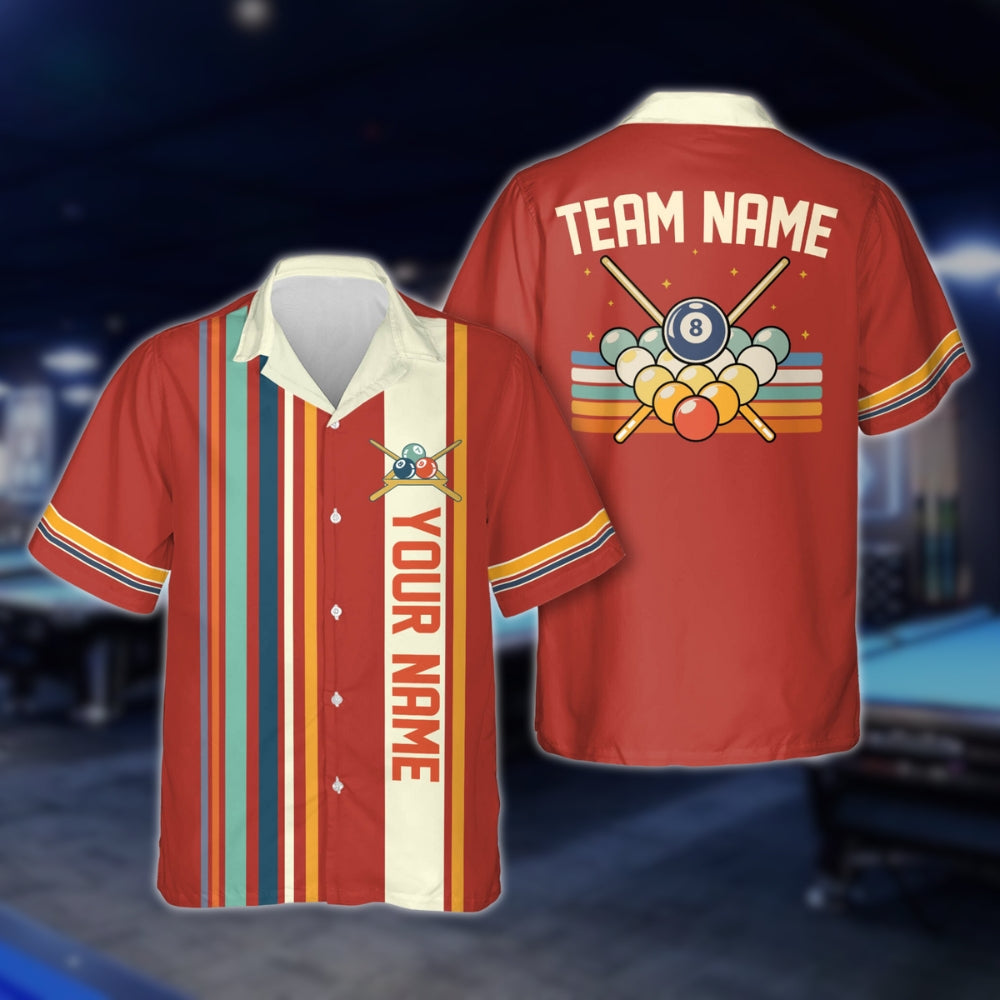 Custom Retro Blue Billiard Hawaiian Shirt For Men, Custom Retro Pool Billiards Team Shirts BLD0017
