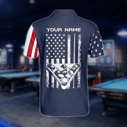 Custom Red White And Blue American Flag Billiard Polo Shirt For Mens, Custom Patriotic Billiard Team Shirts BLD0260