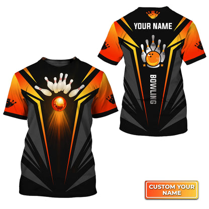 The Orange Bowling Ball in Flames Personalized Name 3D Tshirt QB95 Gift For Bowler ORN0268