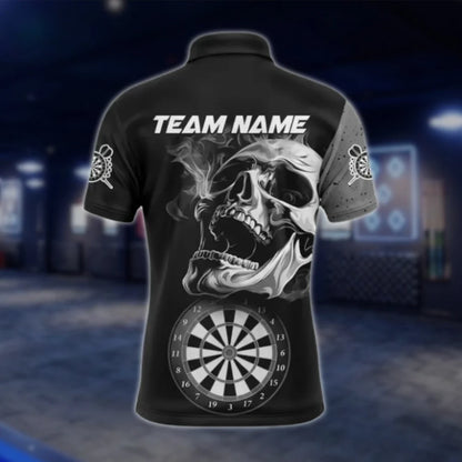 Custom Skeleton Black Grey Dart Polo Shirt For Men, Custom Skull Darts Shirt Team DAT0353