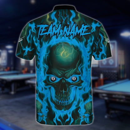 Custom Skull Flaming 8 Ball Billiard Jersey Mens, Custom Skull Billiard Team Shirts BLD0142