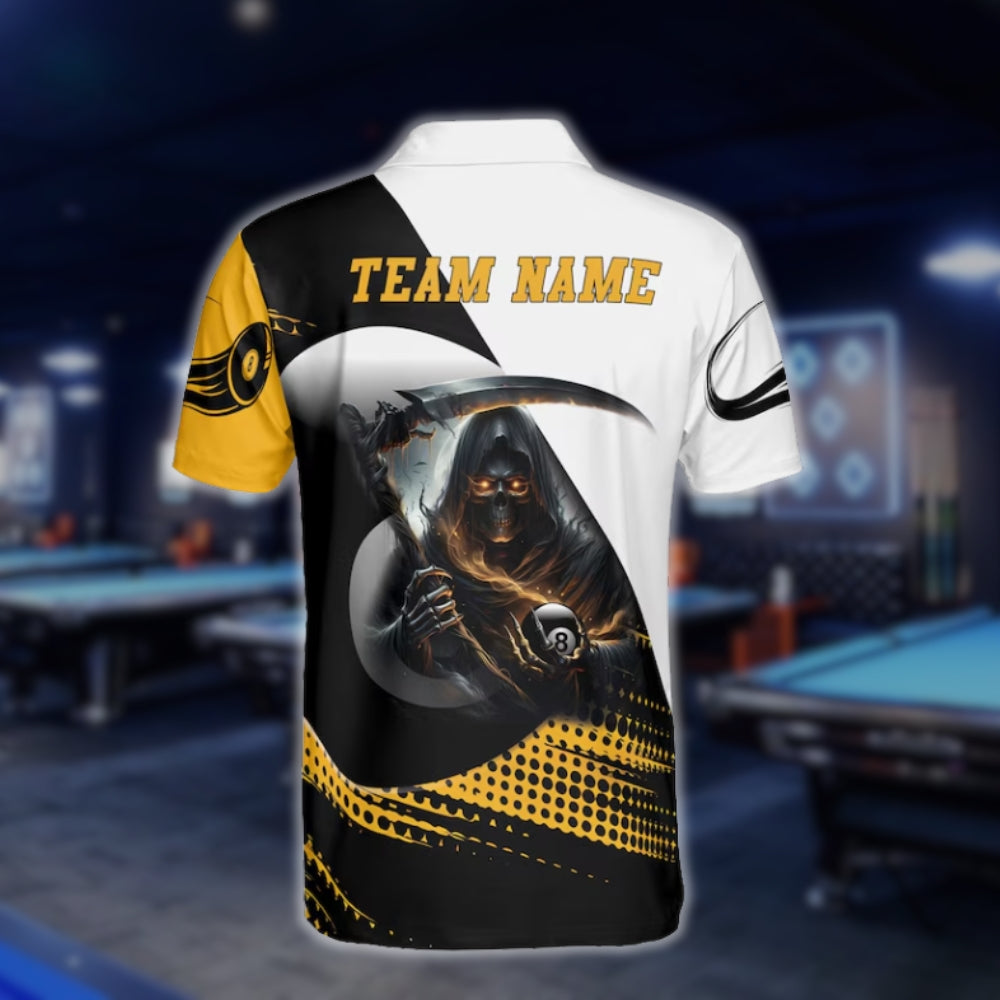 Custom Skull Black Yellow Billiard Men's Polo Shirt, Custom Skull Billiard Team Shirts BLD0083