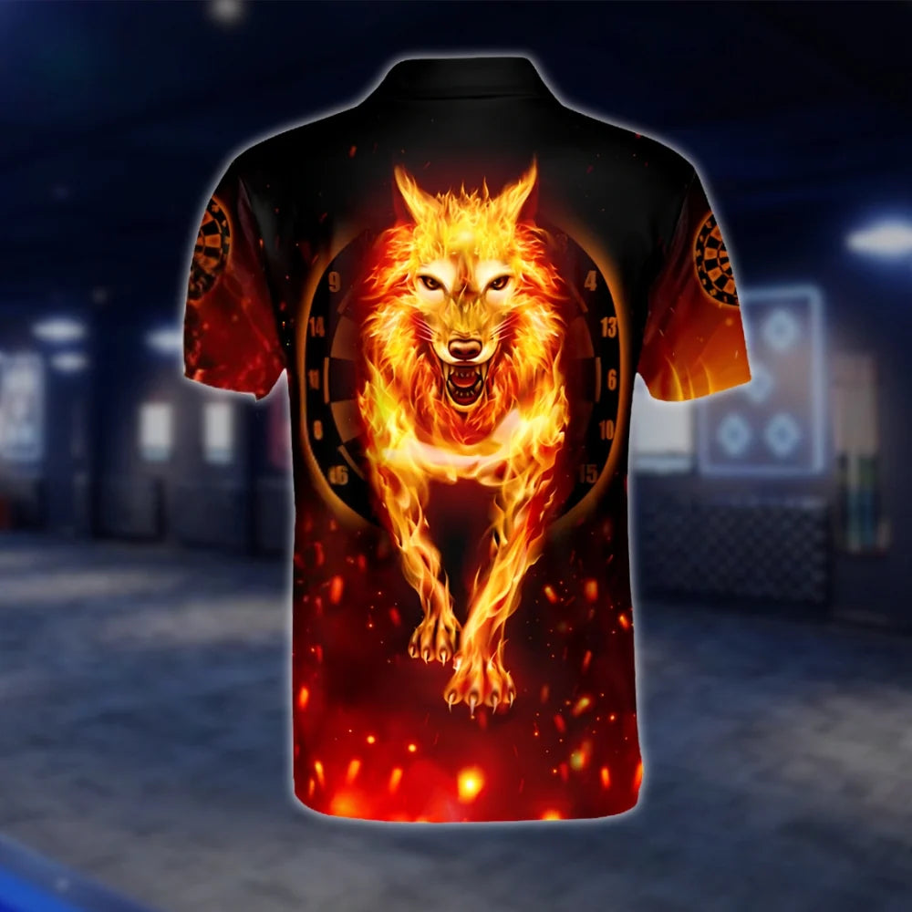 Custom Wolf Flame Dart Polo Shirt For Men, Custom Wolf Dart Shirt DAT0450