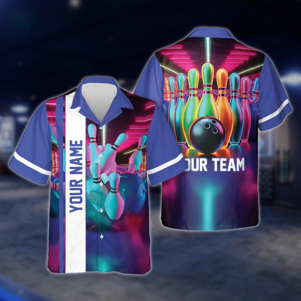 Custom Neon Pink Bowling Men And Women Hawaiian Shirts, Custom Team Bowling Shirts BE0027 BOW0343