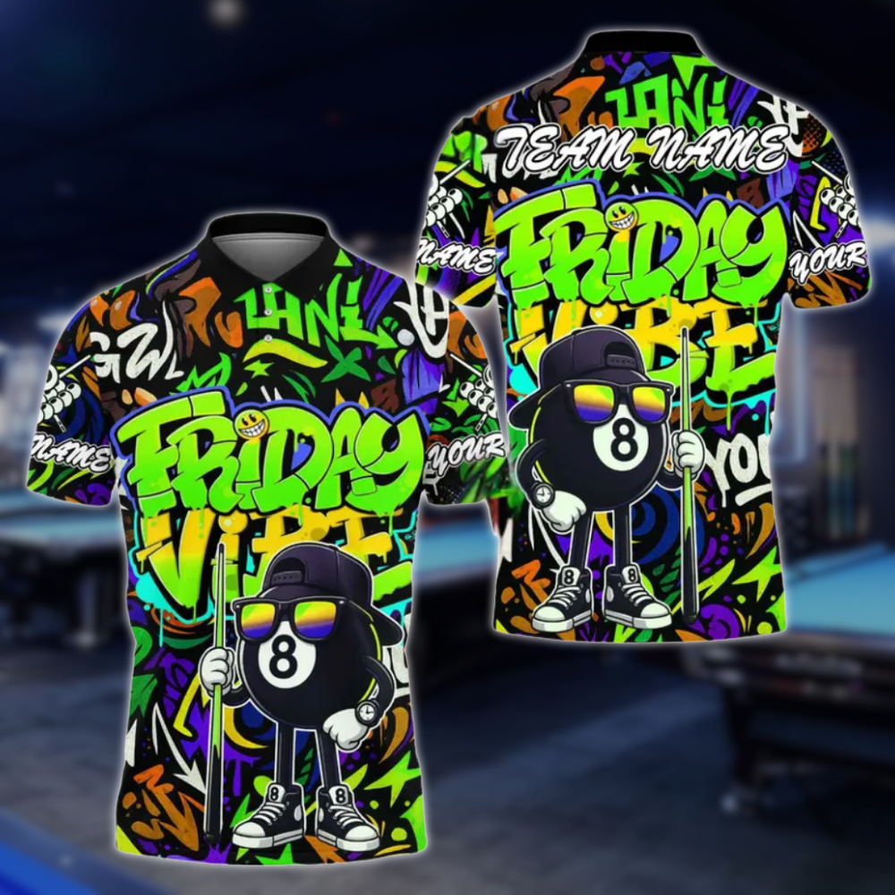 Friday Vibe Custom Graffiti 8 Ball Polo Shirt Mens, Custom Funny Graffiti Billiard Team Shirts BLD0249