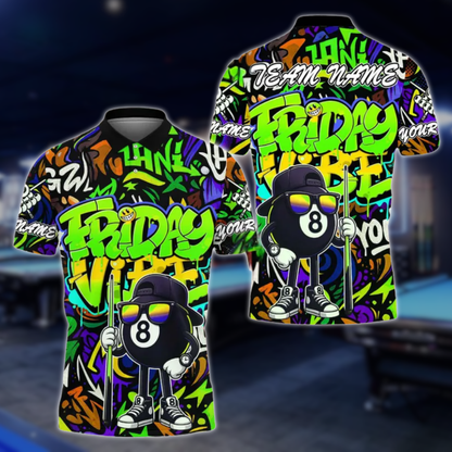 Friday Vibe Custom Graffiti 8 Ball Polo Shirt Mens, Custom Funny Graffiti Billiard Team Shirts BLD0249