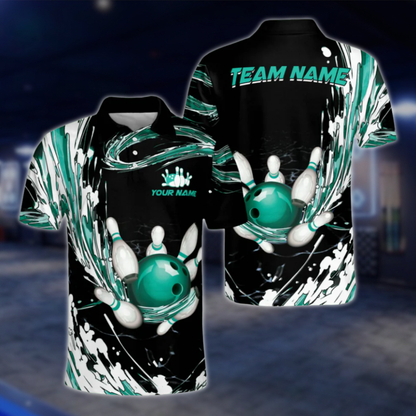 Custom Team Red White Black Bowling Mens Polo Shirt, Custom Bowling Shirts BZ0026 BOW0417