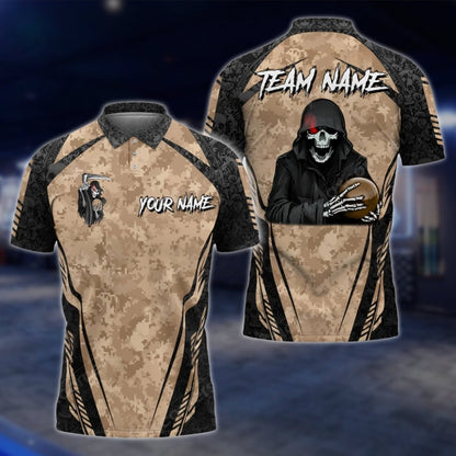 Custom Skeleton Camo Bowling Mens Polo Shirt, Custom Skull Bowling Shirts For Team BO0334 BOW0192