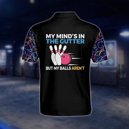My Mind's In The Gutter But My Ball Aren't Custom Colorful Pattern Bowling Polo Shirt For Mens, Custom Funny Bowling Shirts BM0022 BOW0219