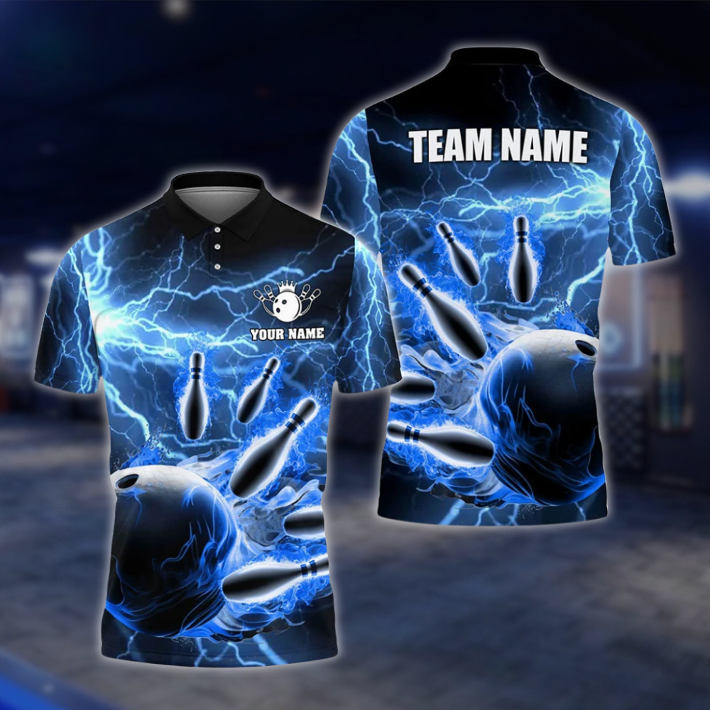Personalized Thunder Lightning Red And BlackBowling Polo Shirt For Men, Custom Thunder Team Bowling Shirts BZ0739 BOW0180
