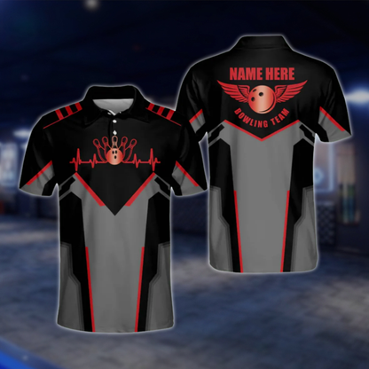 Personalized Black Purple Polo Bowling Team Shirts Men, Custom Bowling Shirts BM0010 BOW0494