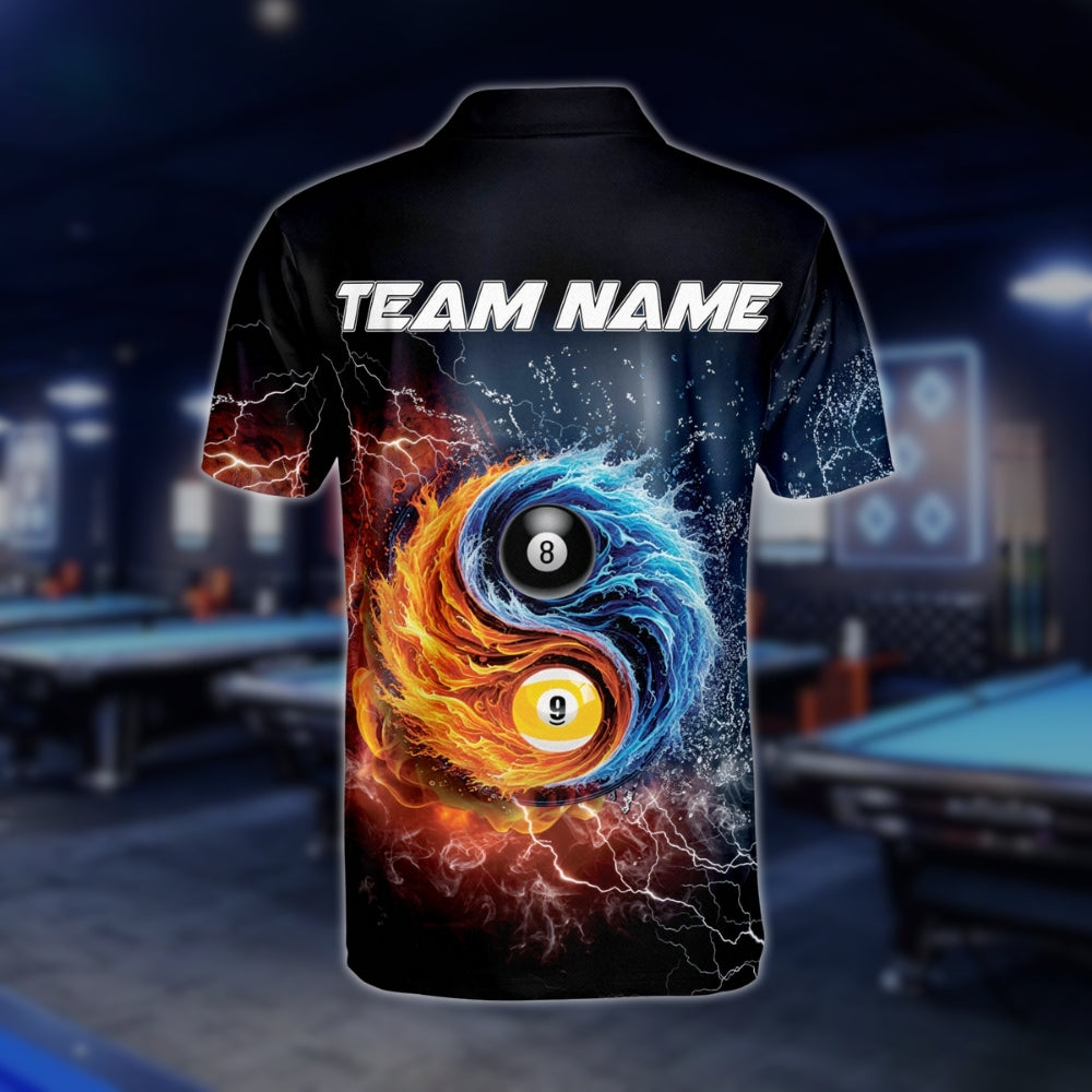 Custom Flame Water 8 Ball And 9 Ball Billiard Polo Shirt Men, Custom Flame Billiard Team Shirts BLD0004