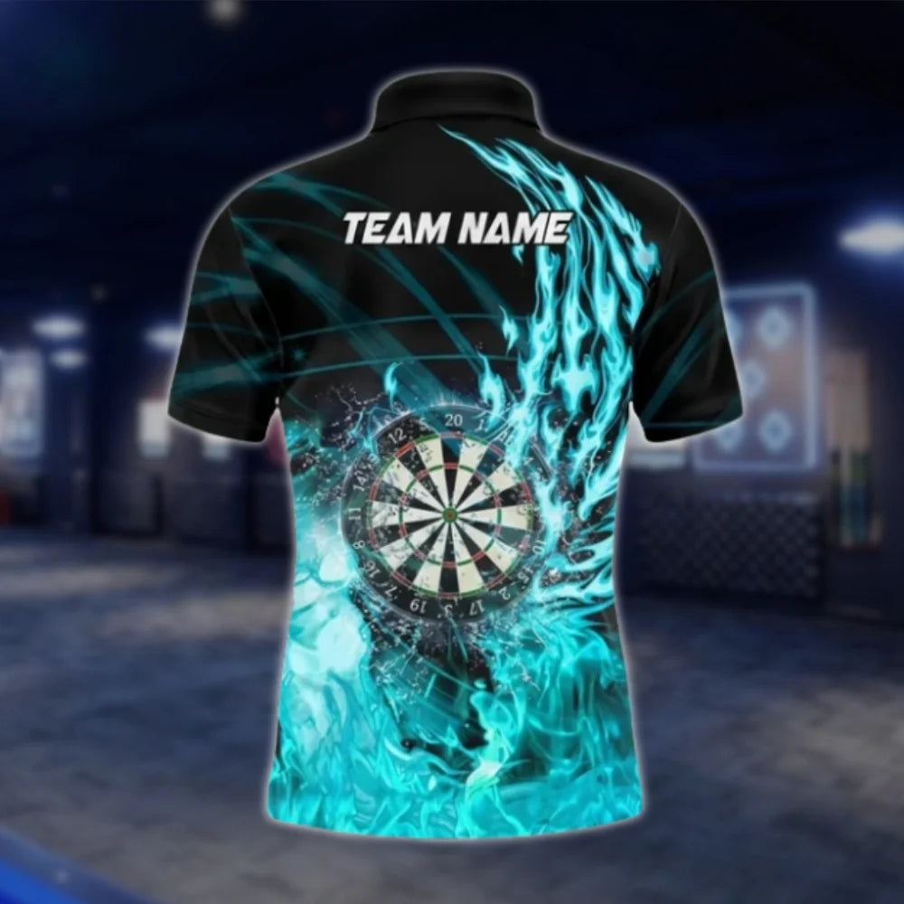 Custom Flaming Cyan Dart Polo Shirt For Men, Custom Flame Dart Team Shirt DAT0406