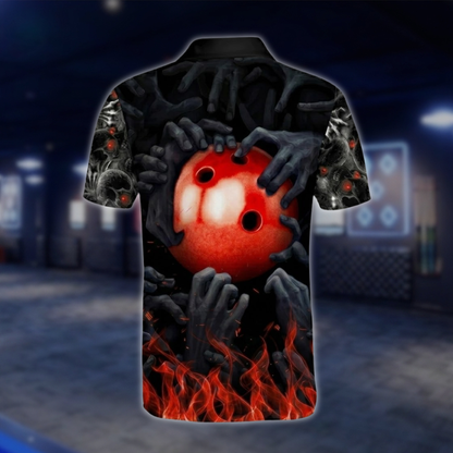 Personalized Smoke Skeketon Red Black Bowling Polo Shirt Mens, Custom Skull Bowling Shirt With Name BZ0762 BOW0157