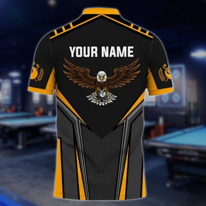 Custom Black And Yellow Eagle 8 Ball Polo Shirt For Mens, Custom Eagle Billiard Team Shirts BLD0128