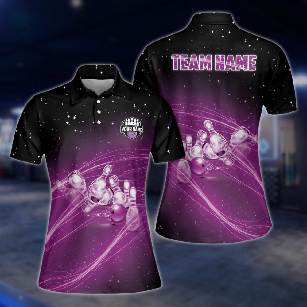 Custom Womens Team Blue Lightning Bowling Polo Shirt, Custom Bowling Team Shirts BW0157 BOW0244