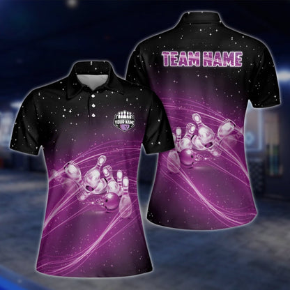 Custom Womens Team Blue Lightning Bowling Polo Shirt, Custom Bowling Team Shirts BW0157 BOW0244