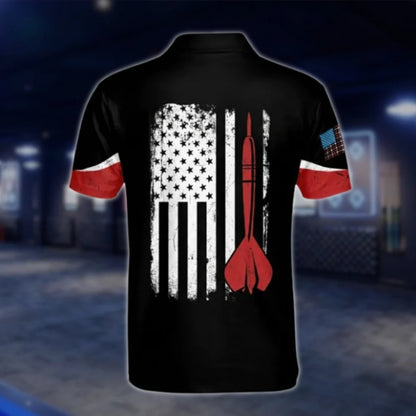Personalized American Flag Dart Polo Shirt For Mens, Custom Name Patriotic Dart Shirt DAT0456