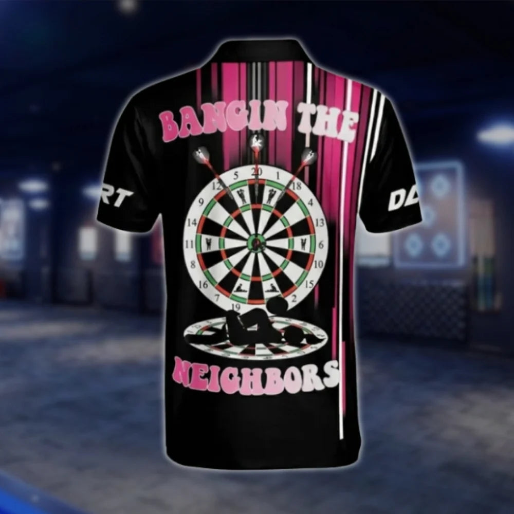 Bangin The Neighbors Custom Pink Black Dart Mens Polo Shirt, Custom Hillarious Dart Shirts DAT0257