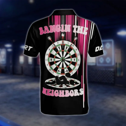 Bangin The Neighbors Custom Pink Black Dart Mens Polo Shirt, Custom Hillarious Dart Shirts DAT0257
