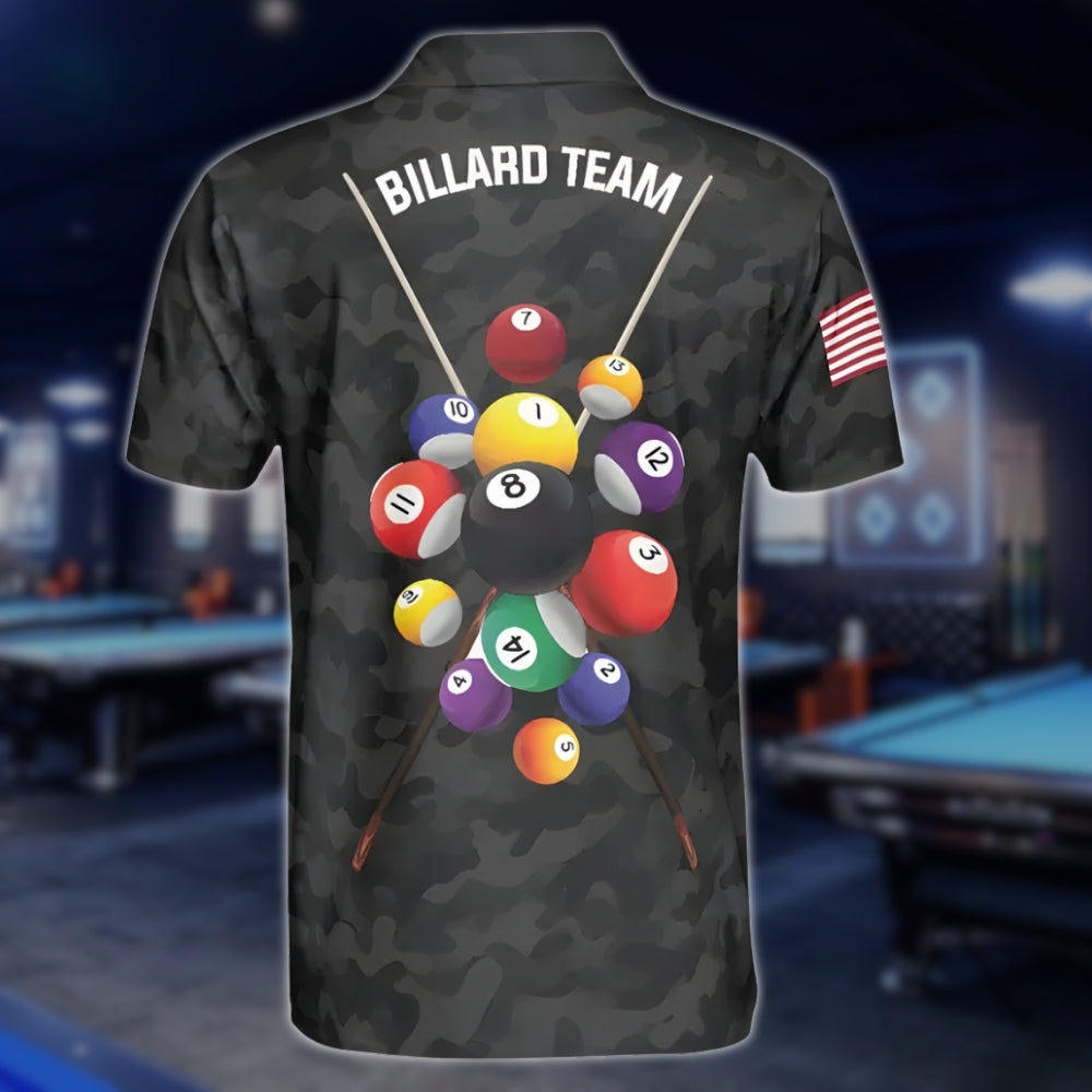 Custom Black Camo Billiard Men Polo Shirt, Custom Camo Billiard Team Shirts BLD0194