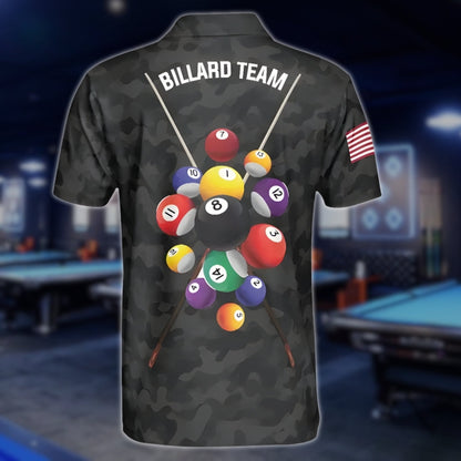 Custom Black Camo Billiard Men Polo Shirt, Custom Camo Billiard Team Shirts BLD0194