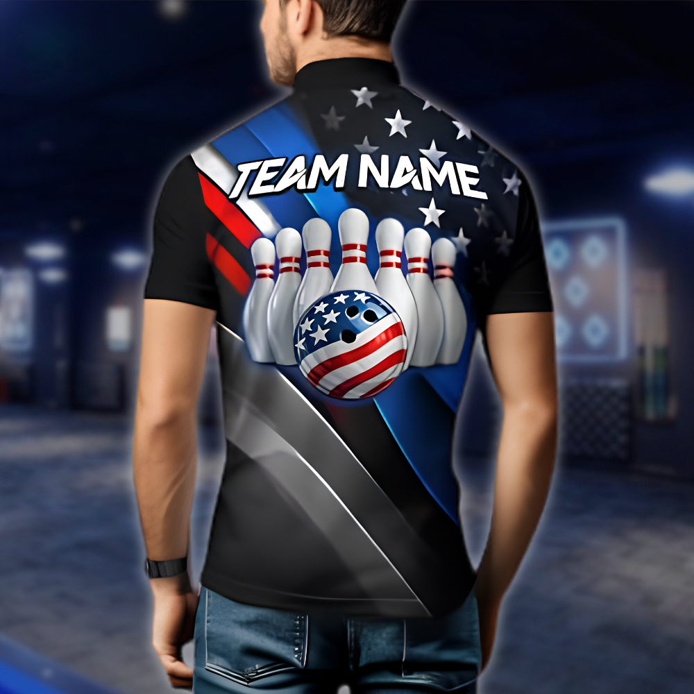 Personalized Neon USA Flag Bowling Mens Jersey, Custom Patriotic Bowling Shirt Team BZ0878 BOW0065