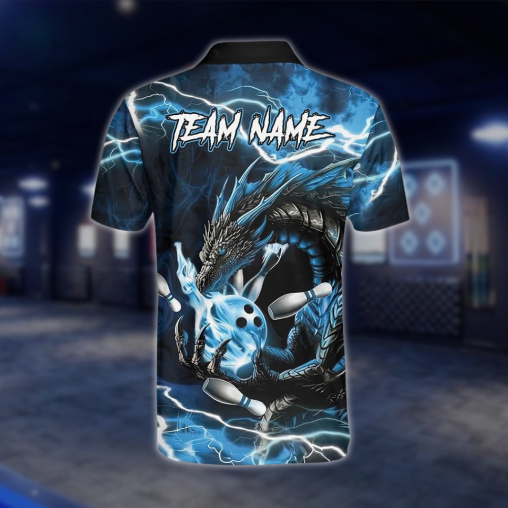 Personalized Dragon Men's Blue Thunder Bowling Polo Shirt, Custom Dragon Bowling Shirt Team BZ0921 BOW0020