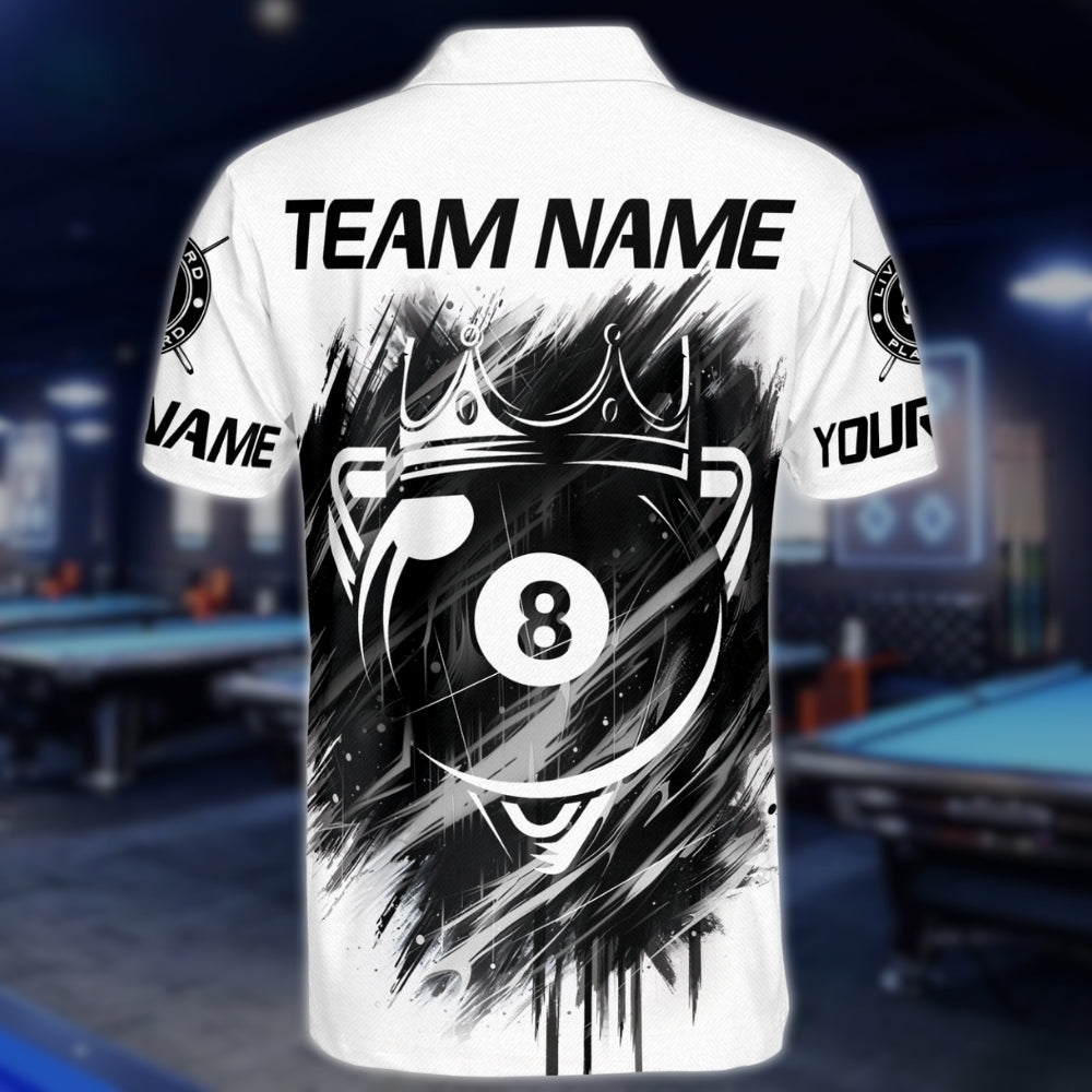 Custom Skull 8 Ball Black And White Billiard Polo Shirt For Mens, Custom Skull Billiard Team Shirts BLD0148
