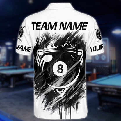 Custom Skull 8 Ball Black And White Billiard Polo Shirt For Mens, Custom Skull Billiard Team Shirts BLD0148
