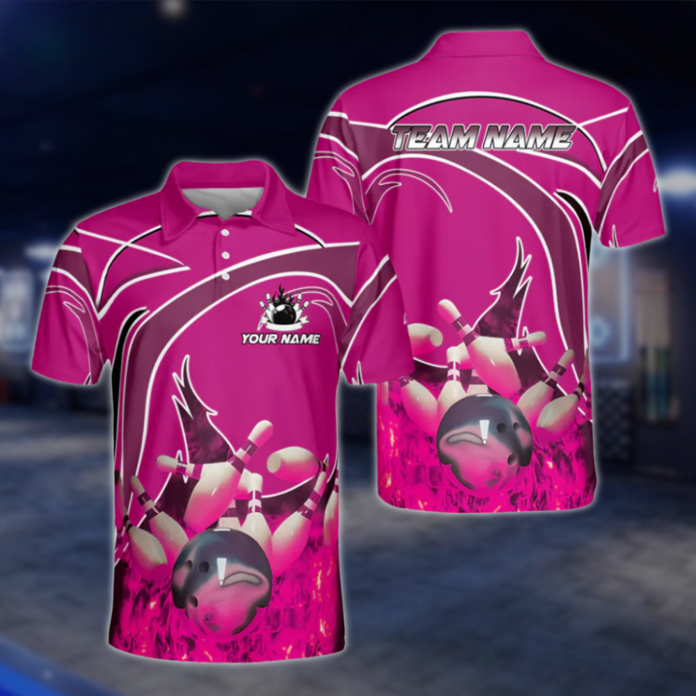 Custom Flame Men's Red Bowling Polo Shirts, Custom Flame Bowling Shirt For Team BM0318 BOW0429