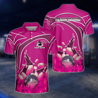 Custom Flame Men's Red Bowling Polo Shirts, Custom Flame Bowling Shirt For Team BM0318 BOW0429