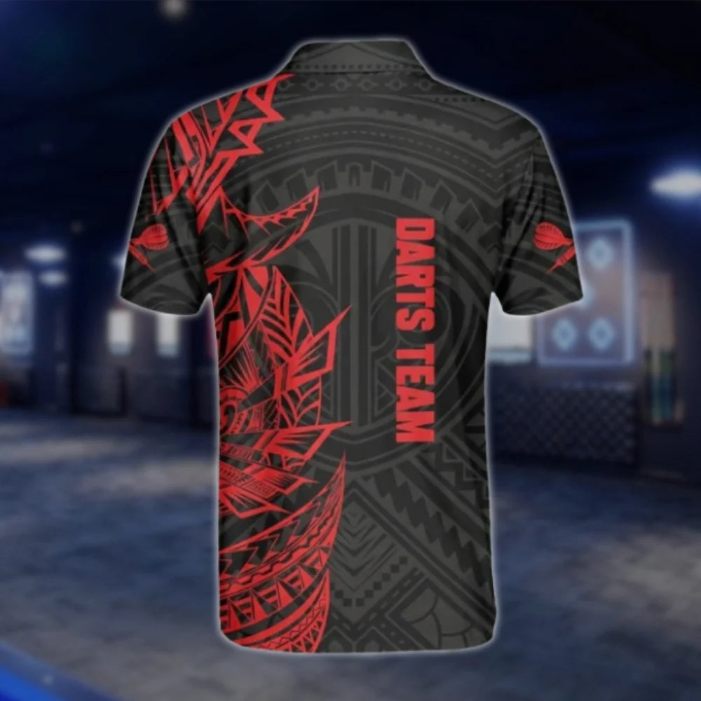 Personalized Red Tribal Mens Dart Polo Shirt, Custom Tribal Darts Shirt For Team DAT0256