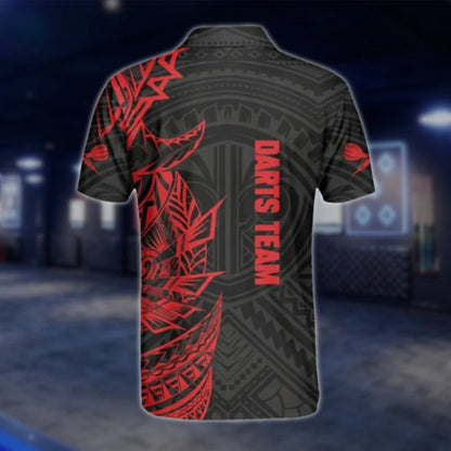 Personalized Red Tribal Mens Dart Polo Shirt, Custom Tribal Darts Shirt For Team DAT0256