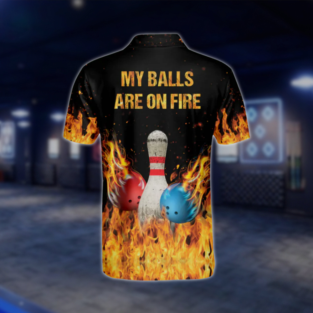 My Balls Are On Fire Personalized Flame Bowling Polo Shirts For Men, Custom Funny Bowling Shirts BM0013 BOW0473