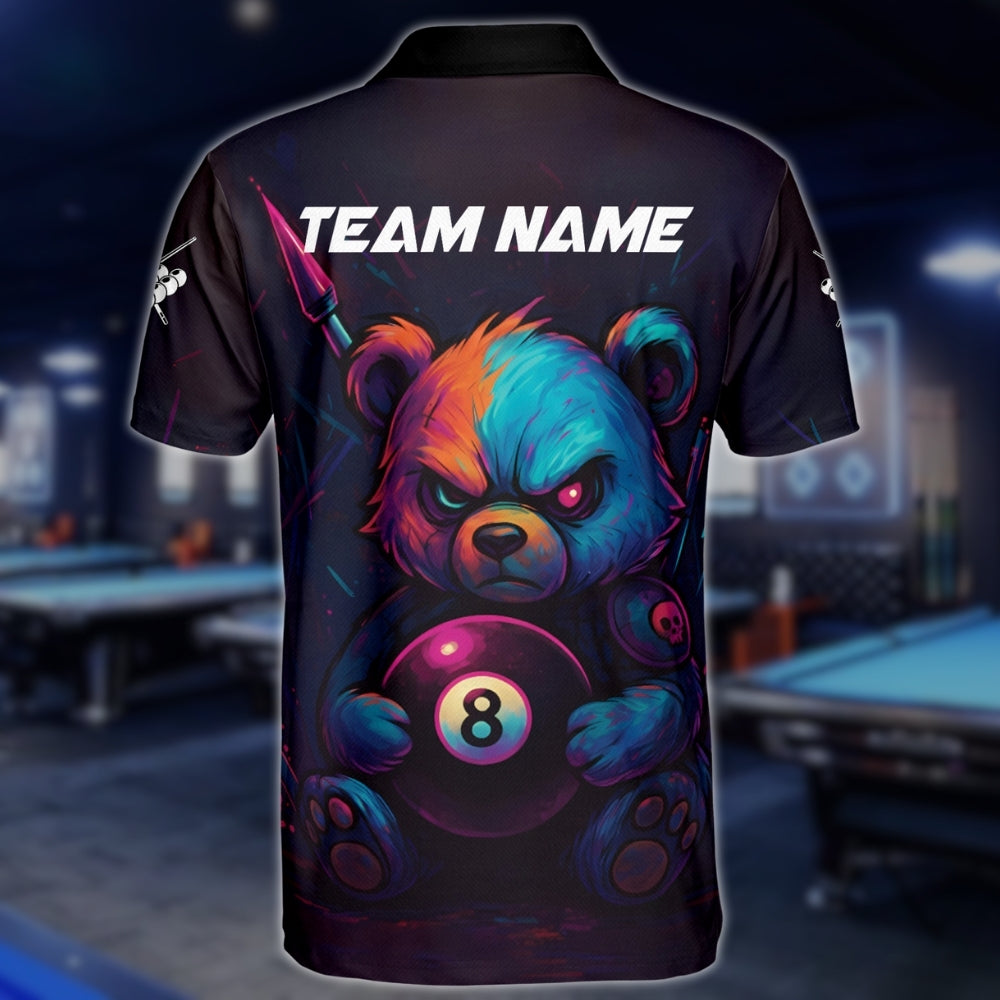 Custom Bear 8 Ball Billiard Men's Polo Shirt, Custom Bear Billiard Shirts For Team BLD0144