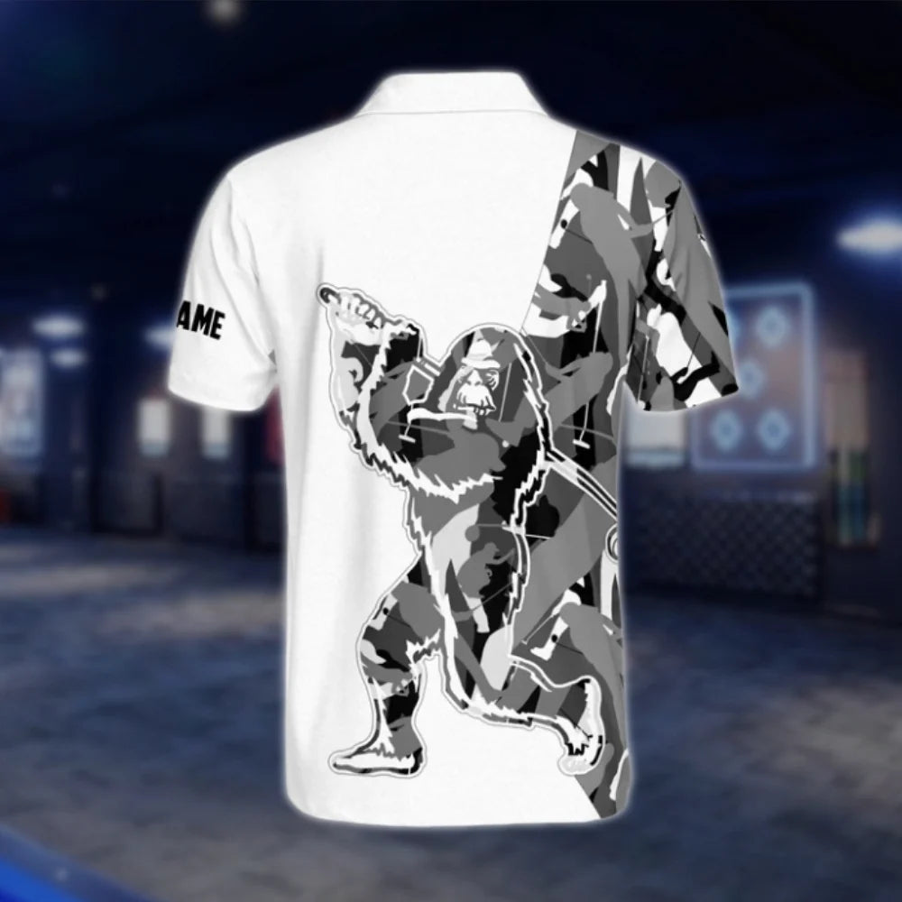 Custom Bigfoot Saquatch Men's White And Grey Golf Polo Shirts, Custom Bigfoot Golf Shirts GOF0188