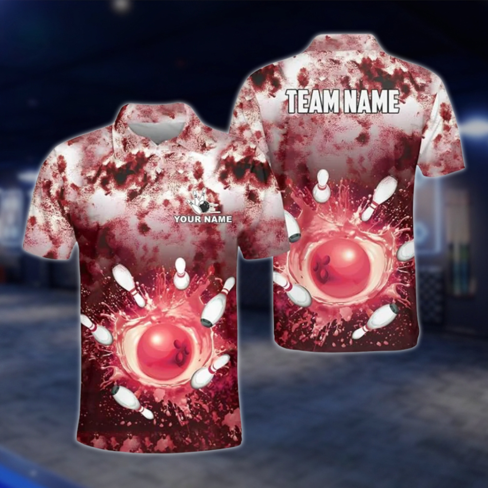 Personalized Mens Splash Purple Bowling Polo Shirt, Custom Bowling Team Shirt BZ0788 BOW0119