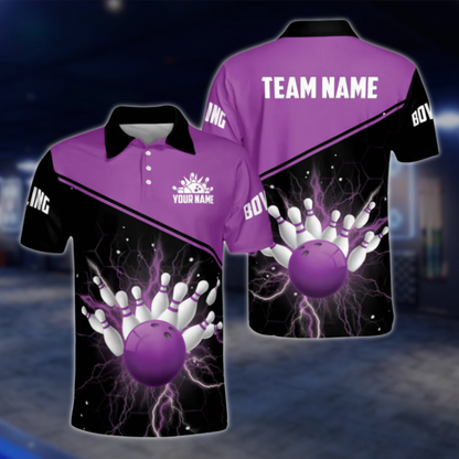 Custom Black Red Thunder Polo Bowling Team Shirts Men, Custom Bowling Shirts Team BM0300 BOW0469